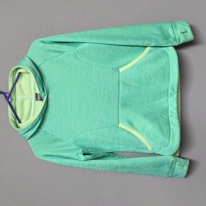10/12 big girls athletic hoodie sweatshirt dk & lt green front pocket thumb hole